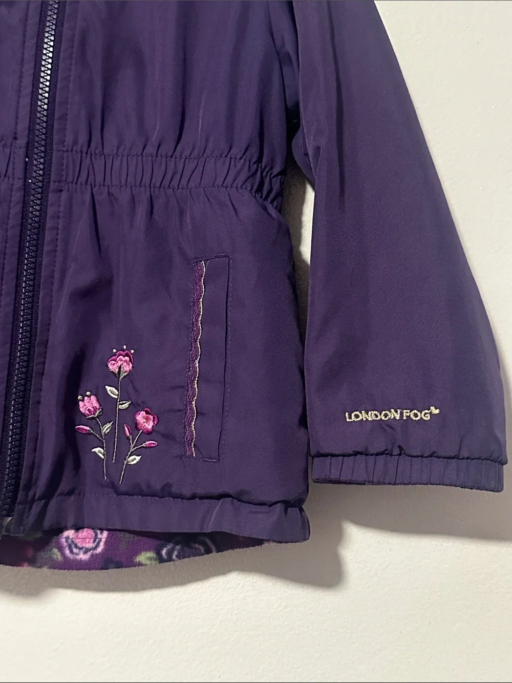 London Fog Girls Purple Hooded Floral Jacket